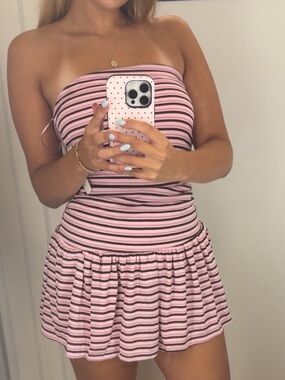 Striped Pink Tube Skirt Dress - Casual Summer Mini